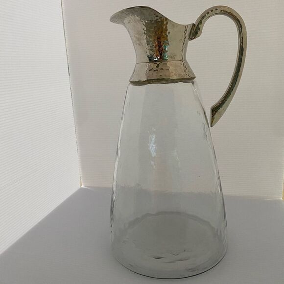 Hammered Glass Jug With Hammered Silver Spout And Handle 42oz - Picture 11 of 13
